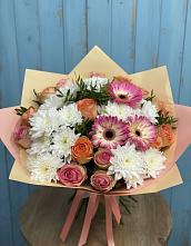 Букет цветов из:  Розы, Герберы и Хризантемы #REPLACE_PRED# Нижнее Маслово