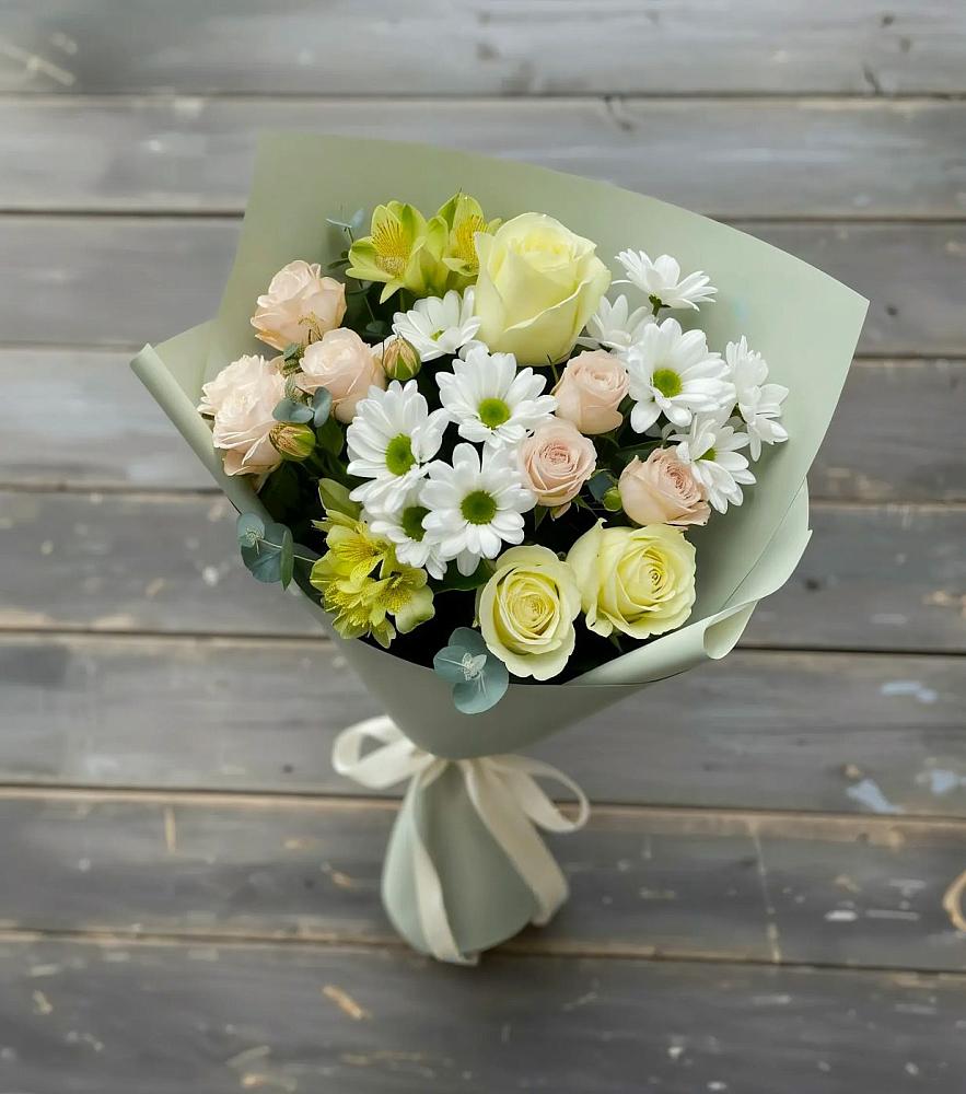 Букет цветов из: Альстромерии, Розы и Хризантемы в Нижнее Маслово