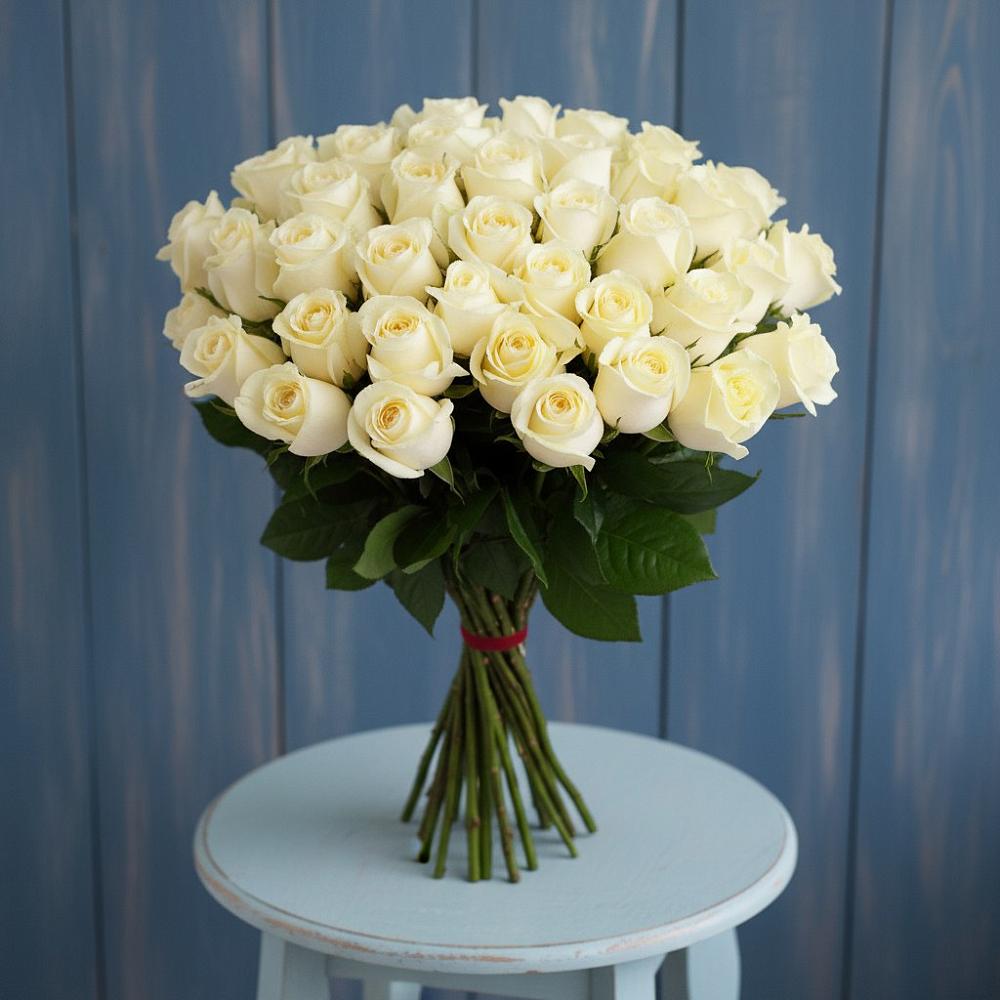 Букет 51 Белая роза Эдлесс Лав в Нижнее Маслово