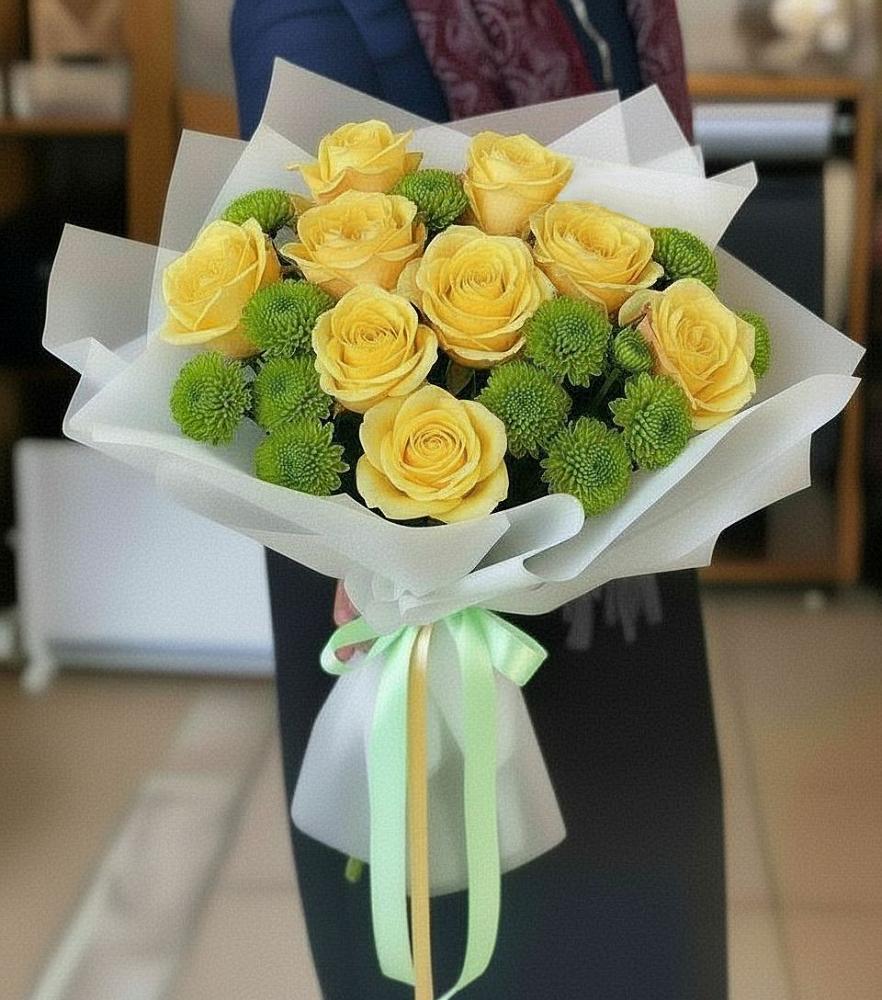 Букет цветов из: Хризантемы и Розы в Нижнее Маслово