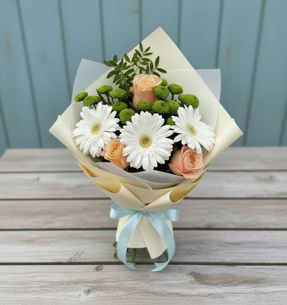 Букет цветов из: Герберы, Розы и Хризантемы в Нижнее Маслово