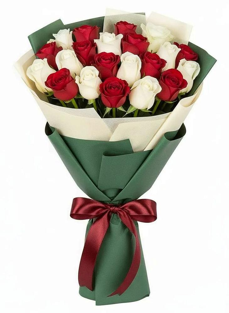 Букет Микс из красных и белых роз в Нижнее Маслово
