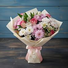 Букет цветов из:  Хризантемы, Альстромерии и Розы в Нижнее Маслово