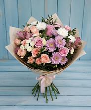 Букет цветов из:  Хризантемы, Розы и Альстромерии в Нижнее Маслово