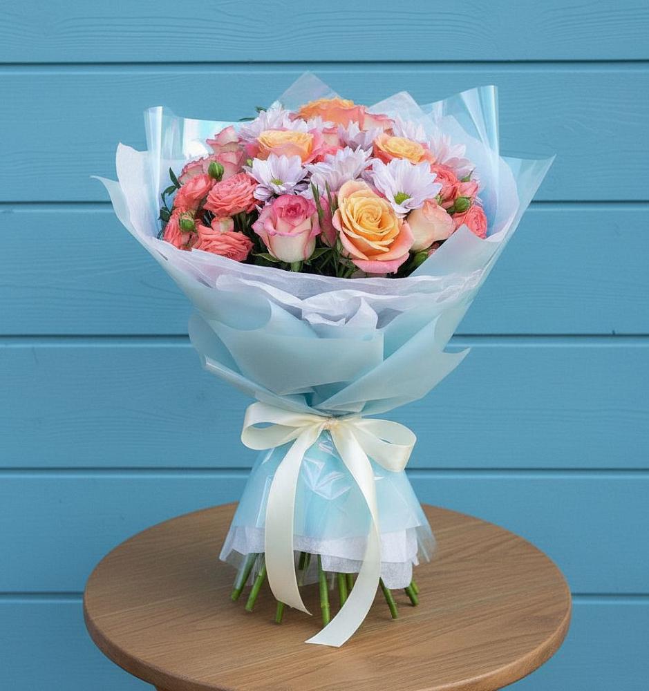 Букет цветов из: Хризантемы и Розы в Нижнее Маслово