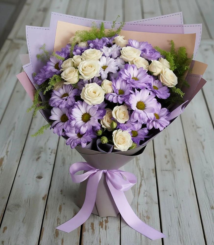 Букет цветов из: Хризантемы и Розы в Нижнее Маслово